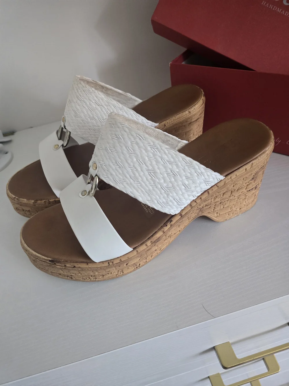 White Cork Wedge Slide Sandals - Women's Casual Summer Shoe